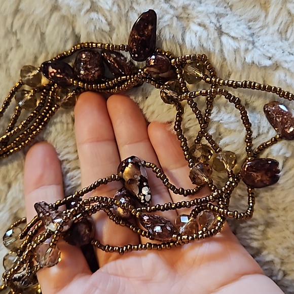 #0166 vintage? necklace 5 Strand Necklace Mixed Beads Bronze - Picture 4 of 4